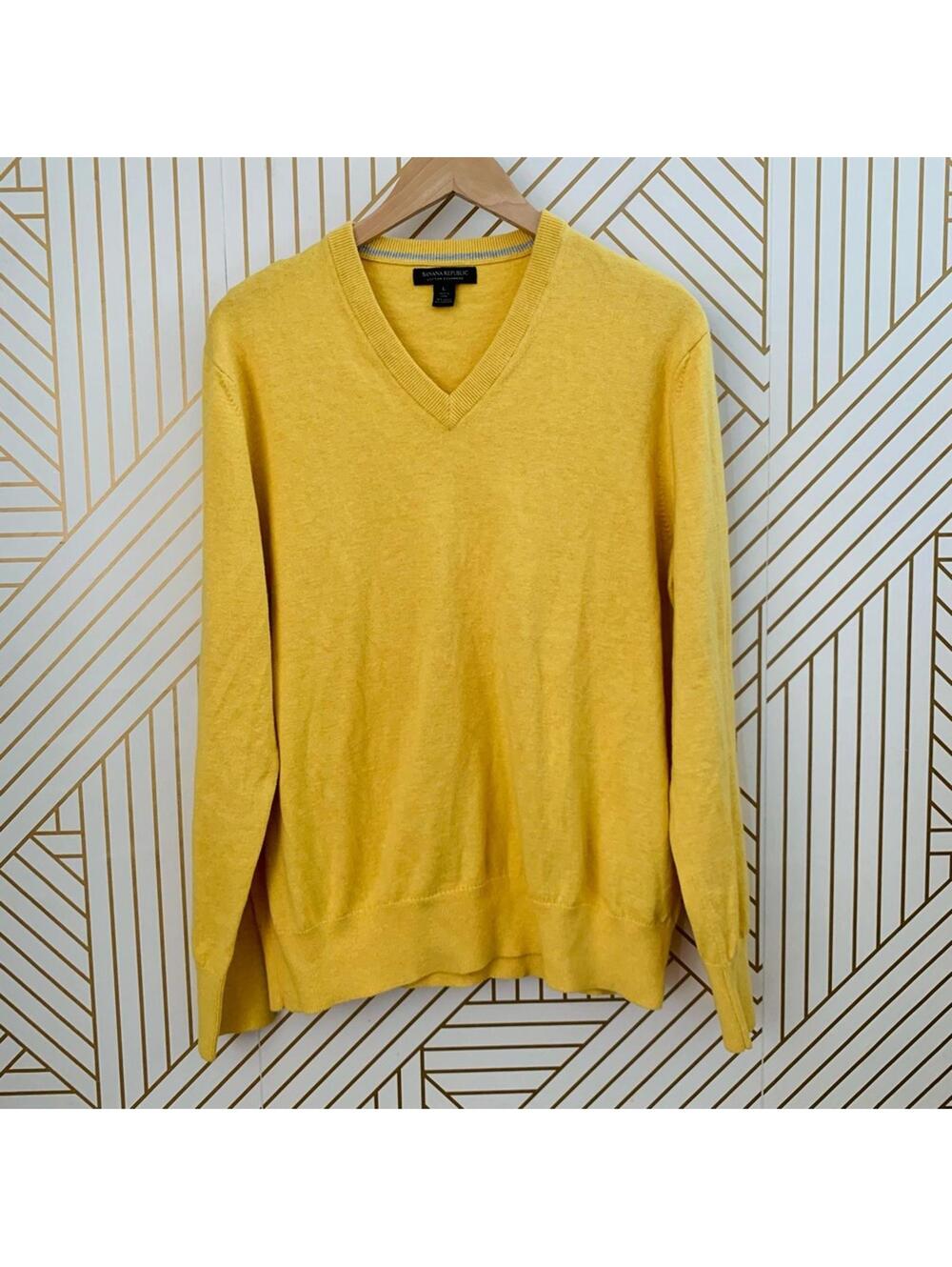 Banana Republic Cotton Cashmere blend saffron v neck sweater yellow gold L